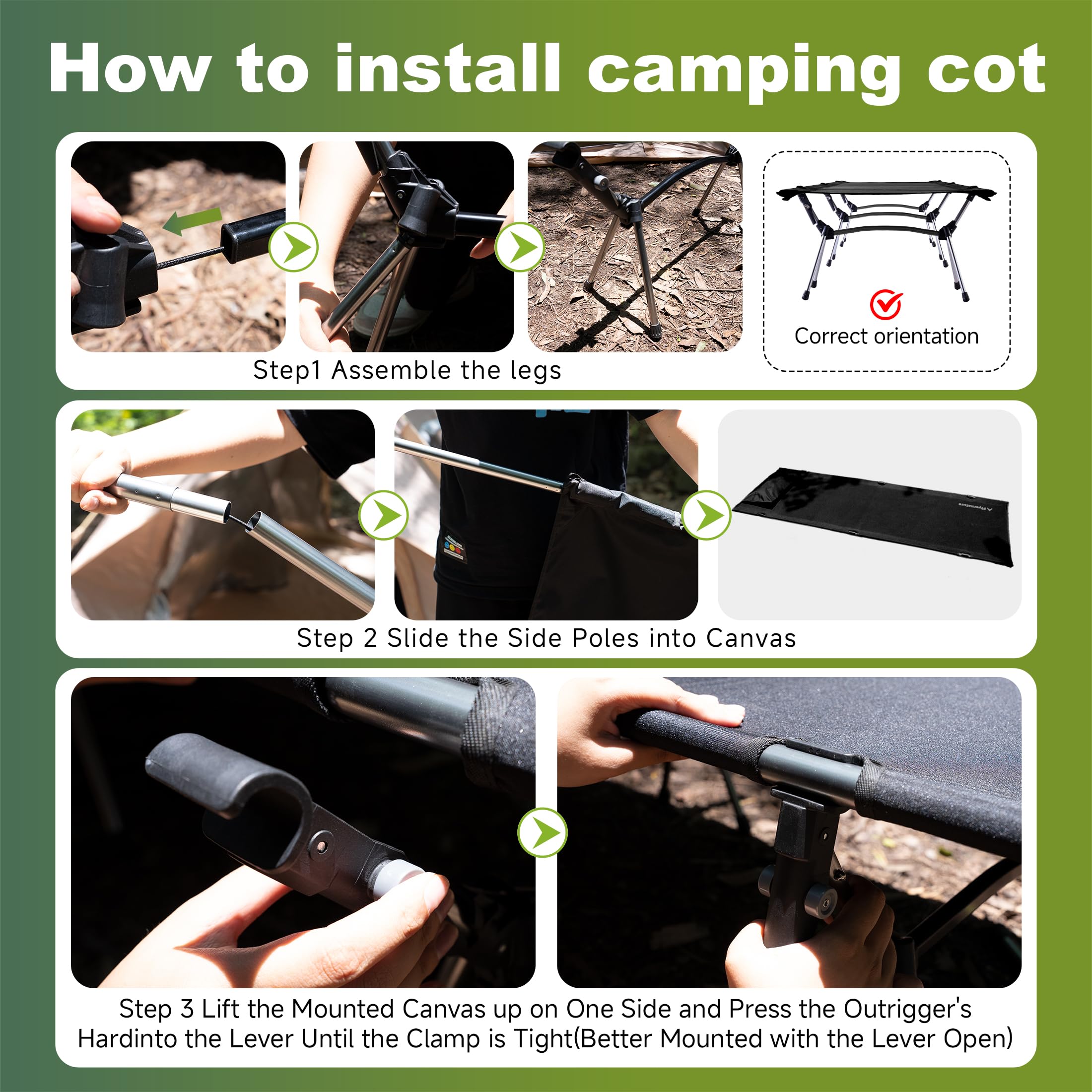Flyernature ultra-light camping cot at the beach scene for all-terrain comfort.