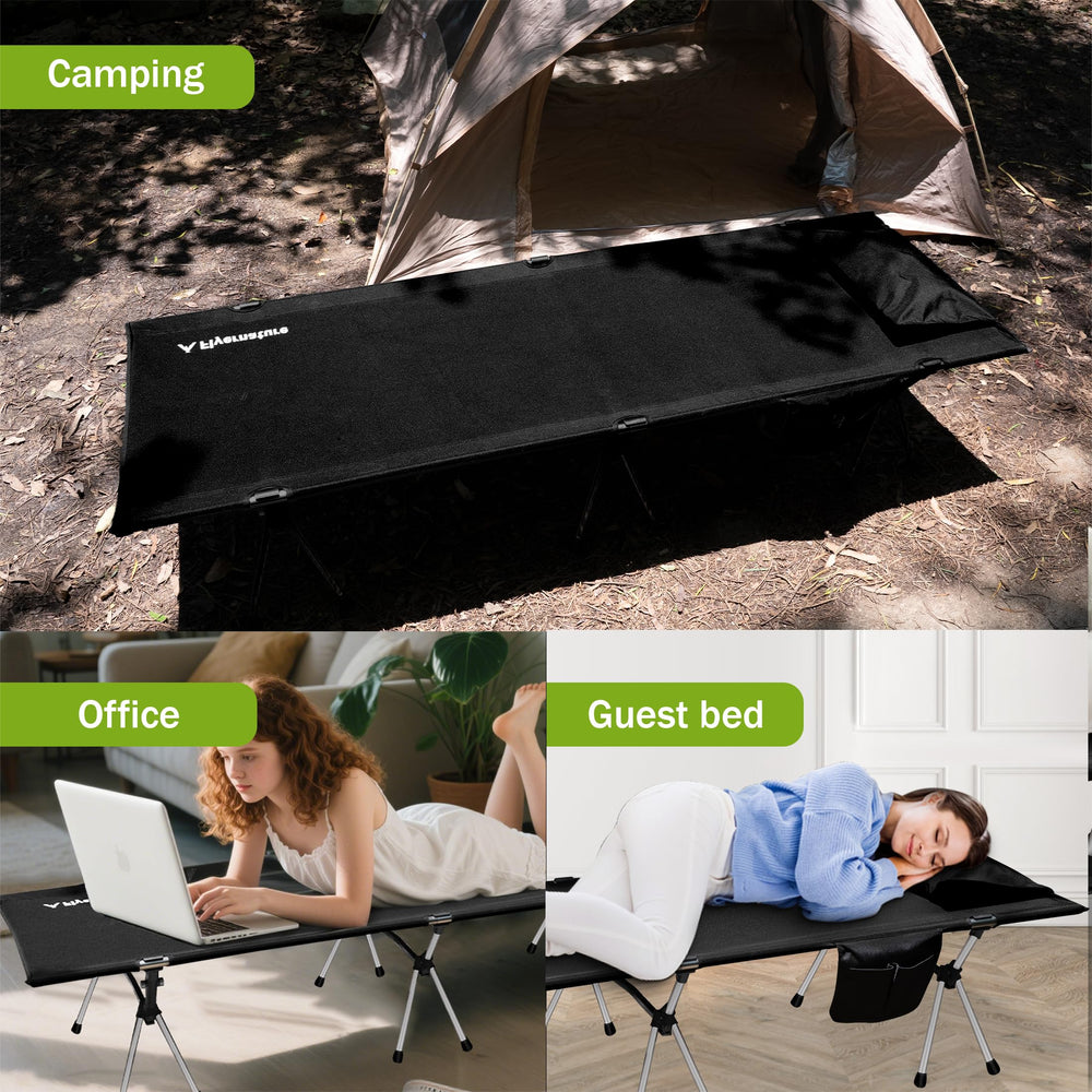 Flyernature ultra-light camping cot side view showing compact design.