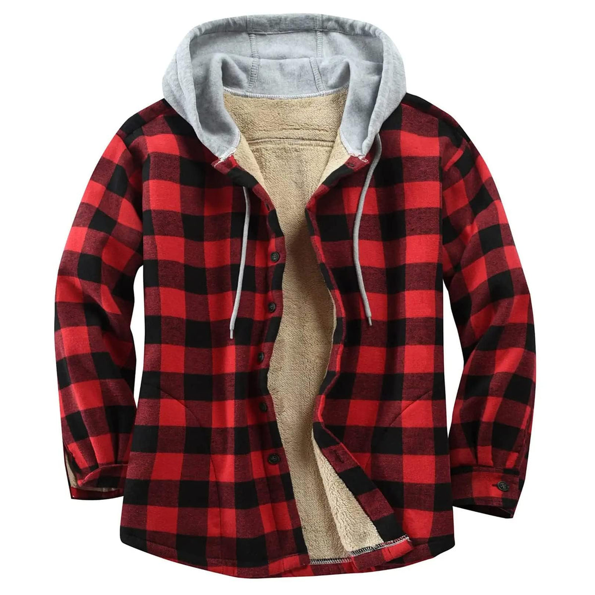 Flygo flannel shirt jacket redblack XXL front view for versatile fall styling.
