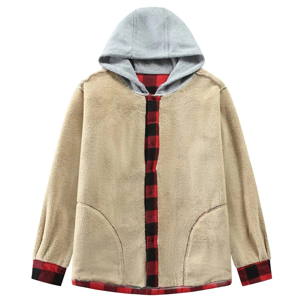 Flygo flannel shirt jacket redblack XXL pocket detail for essentials on the go.