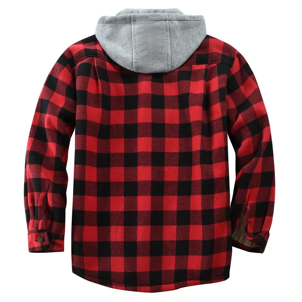 Flygo flannel shirt jacket redblack XXL sherpa inside for cozy warmth.