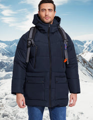 Flygo men's long parka navy mid-length offers core warmth