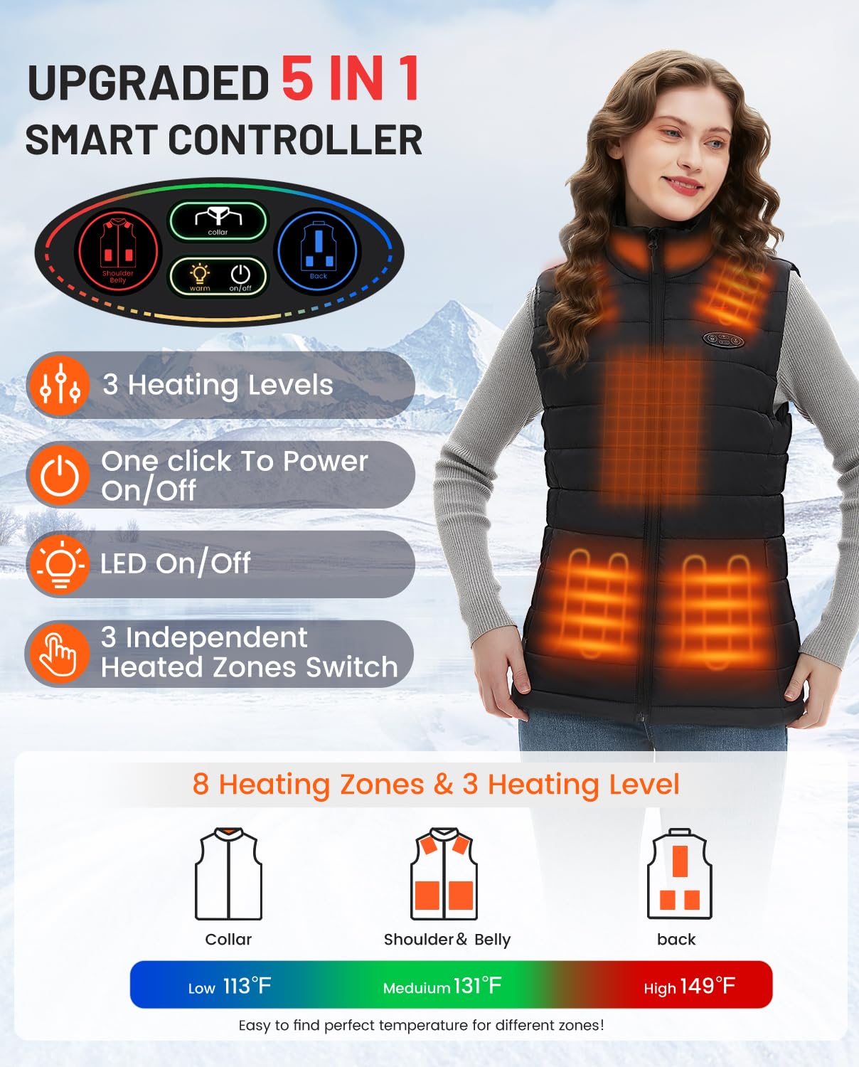 Flyhare heated vest back view highlights full-back warmth for chilly outdoor activities.