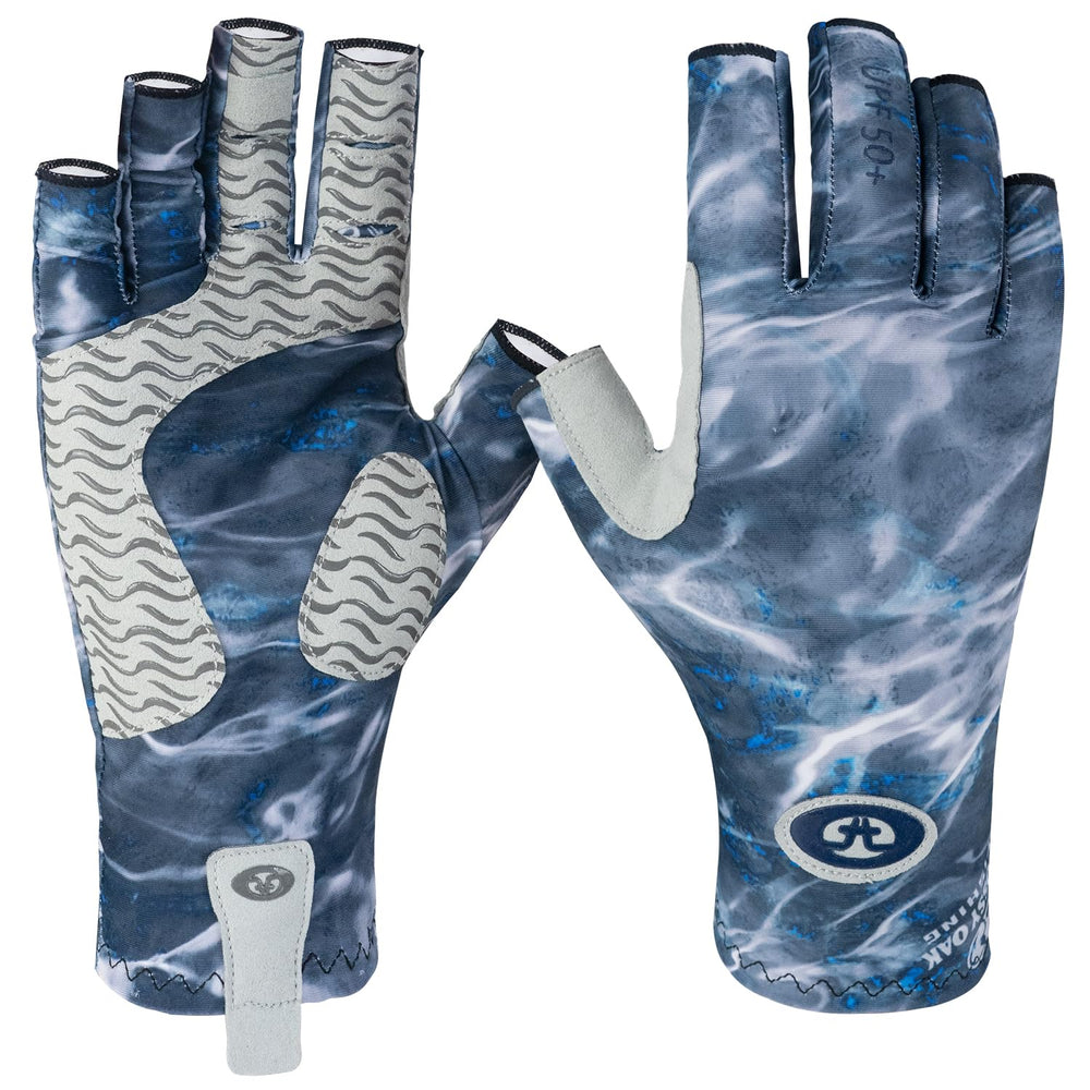 Flying Fisherman SunBandit Pro Series Mossy Oak Elements gloves with palm padding for enhanced grip during fishing