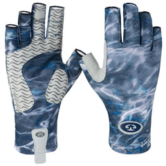 Flying Fisherman SunBandit Pro Series Mossy Oak Elements gloves with palm padding for enhanced grip during fishing