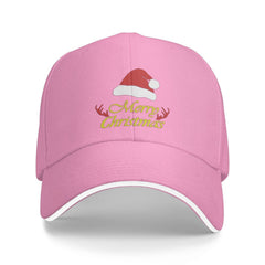 Flyjbs Merry Christmas cap front view in pink with festive print for casual outfits