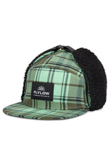 Flylow Walleye Cap gecko evergreen plaid warms ears with fleece-lined flaps