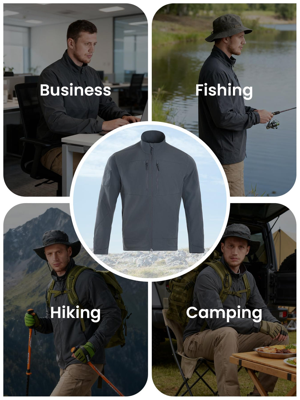 Flyplus men's lightweight waterproof jacket hood and collar detail provides wind protection during chilly rides.