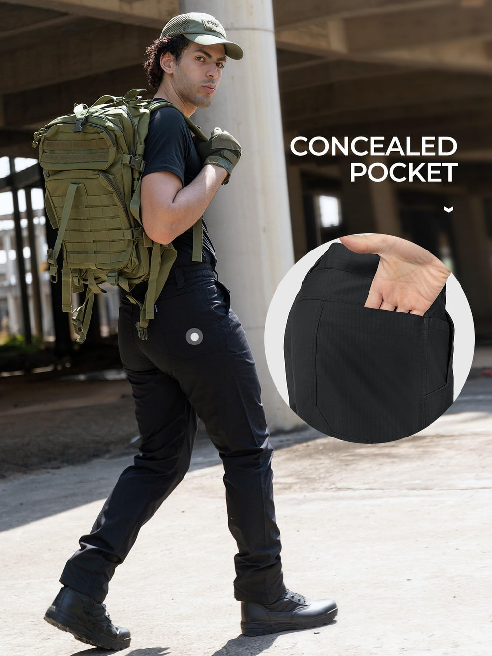 Flyplus pants side pocket detail highlighting six-pocket design for quick access