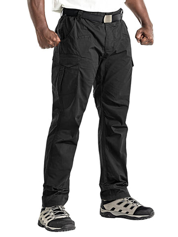 Flyplus men's tactical pants with waterproof ripstop, suited for hiking in light rain.