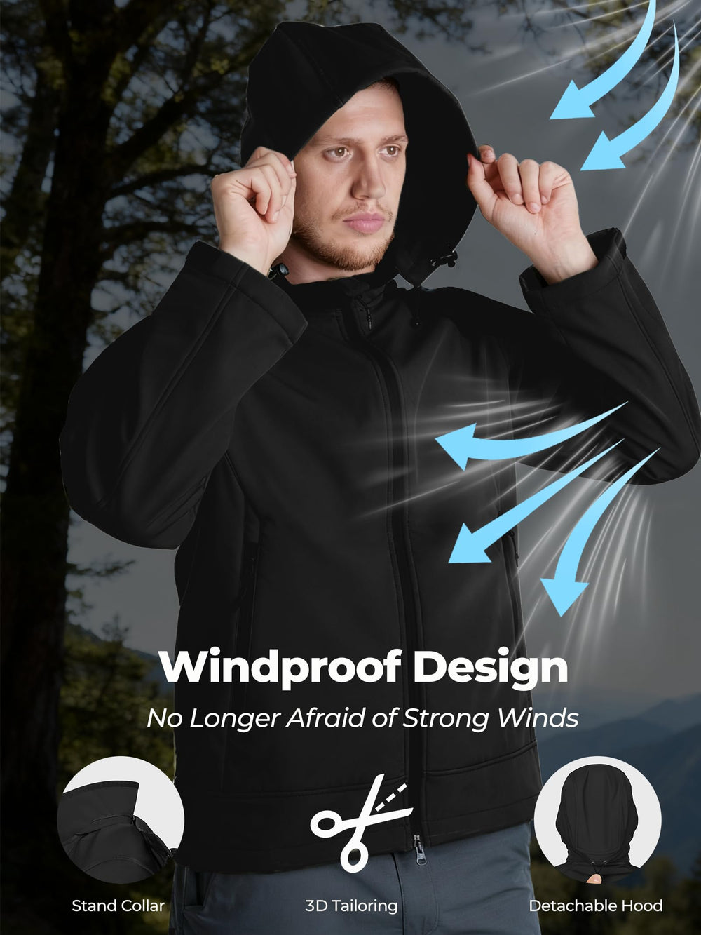Flyplus men's jacket stand-up collar and zipper for wind protection and ventilation
