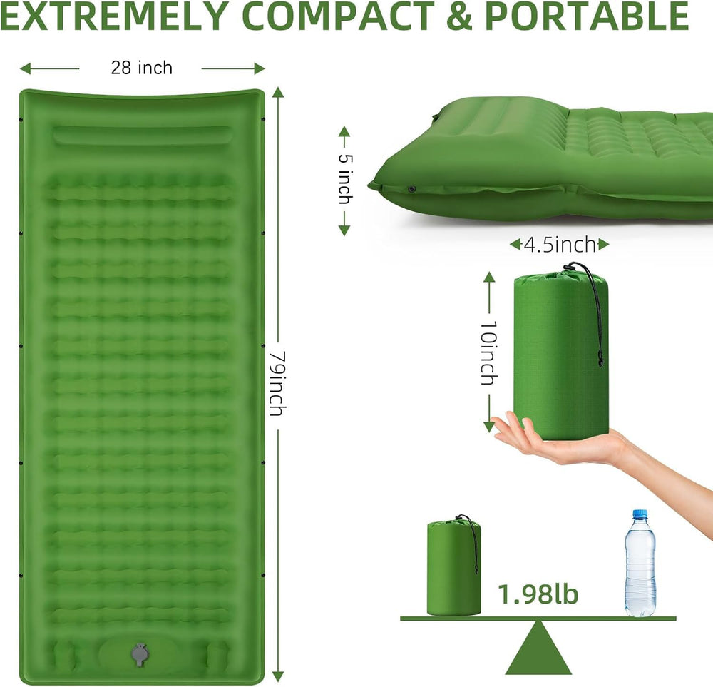 FNARMW built-in pillow camping pad provides neck support for restful sleep
