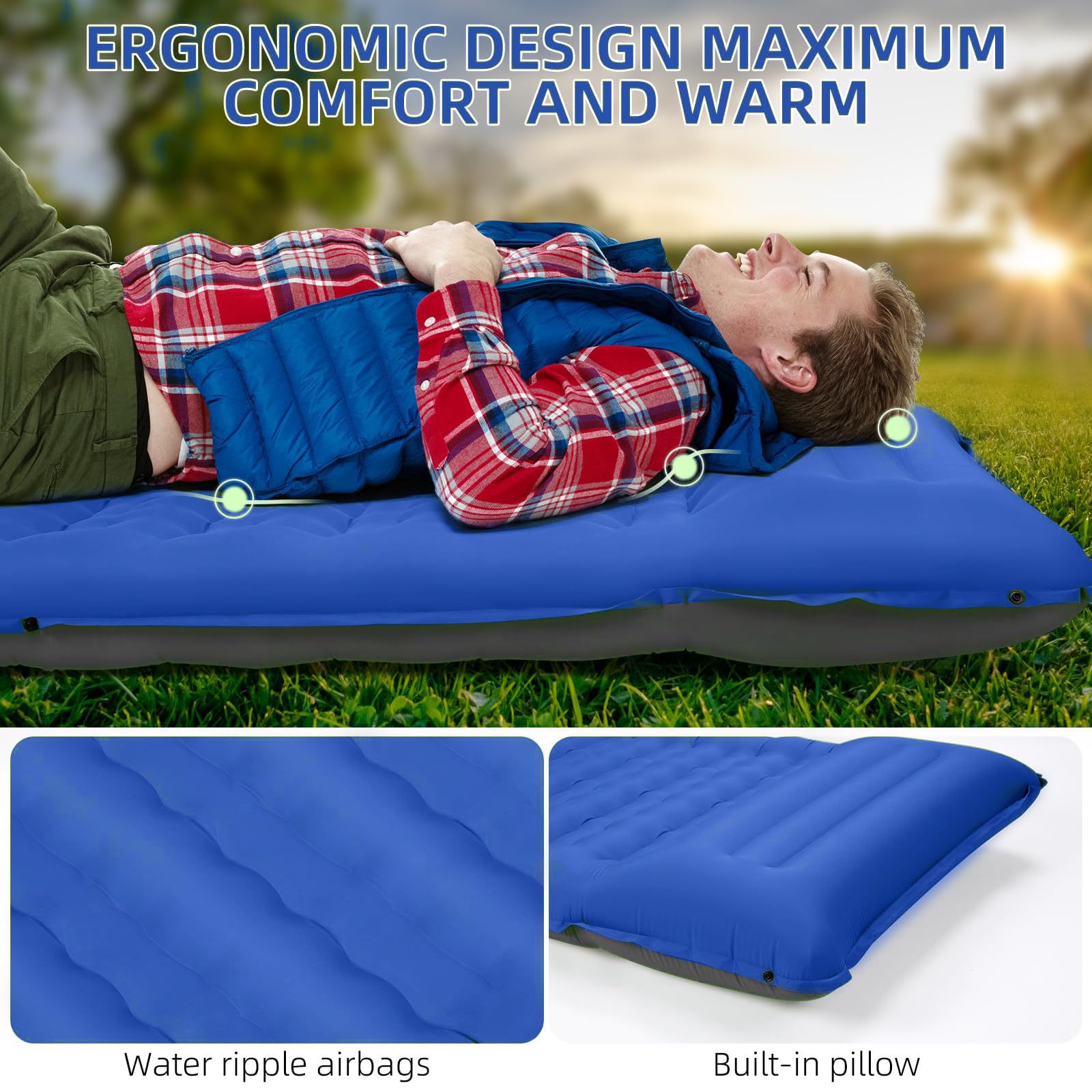 FNARMW camping pad features egg-cell design for targeted back support.