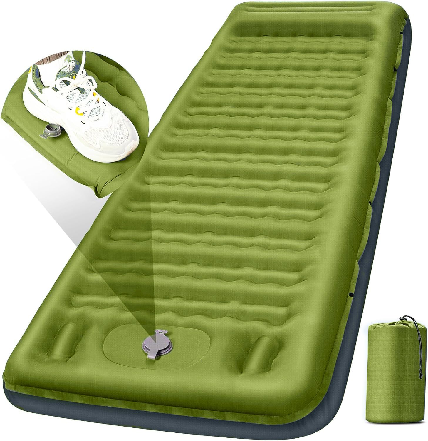 FNARMW camping sleeping pad with egg-cell design for added lift on uneven ground