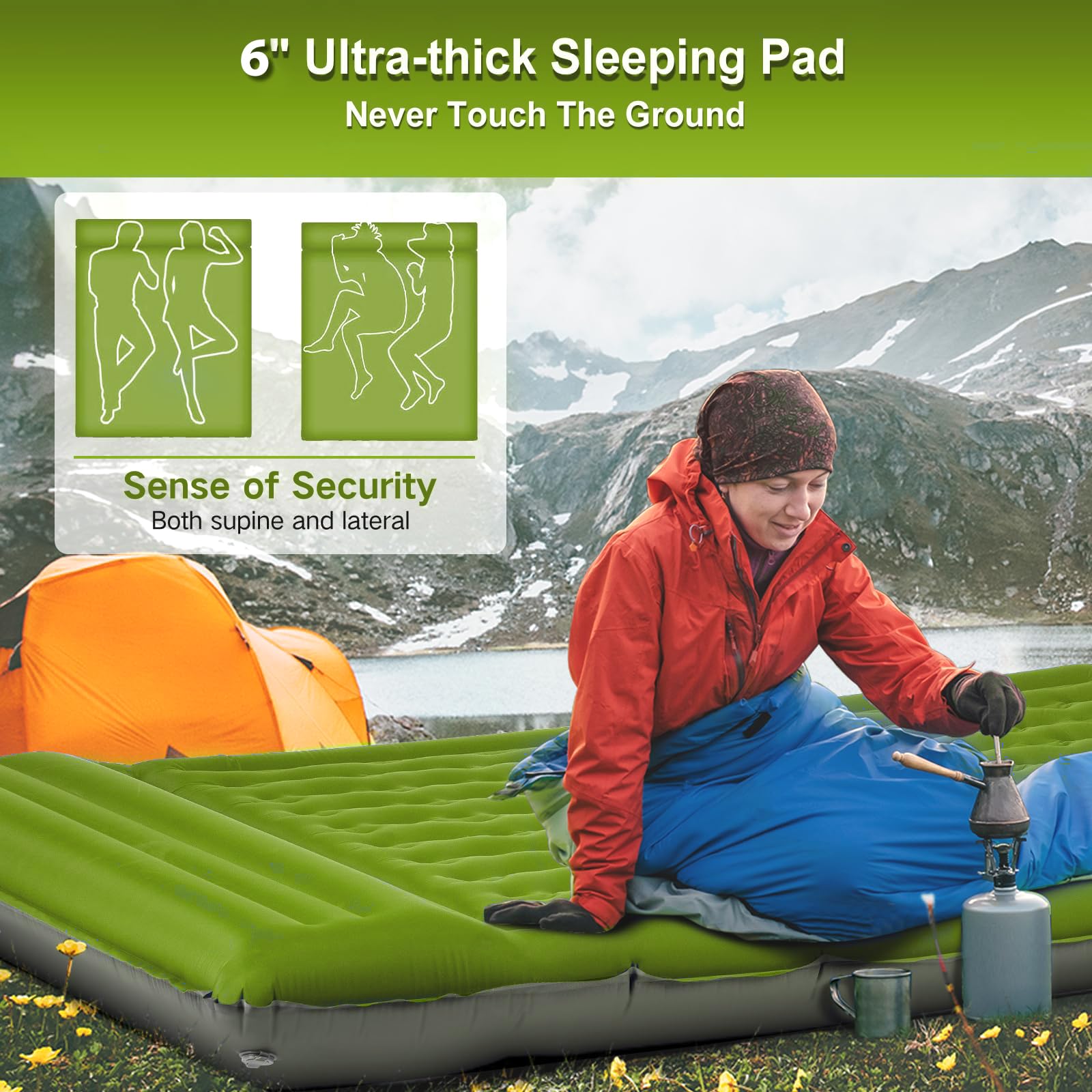 FNARMW compact pack-ready sleeping pad in tent setup showing portability