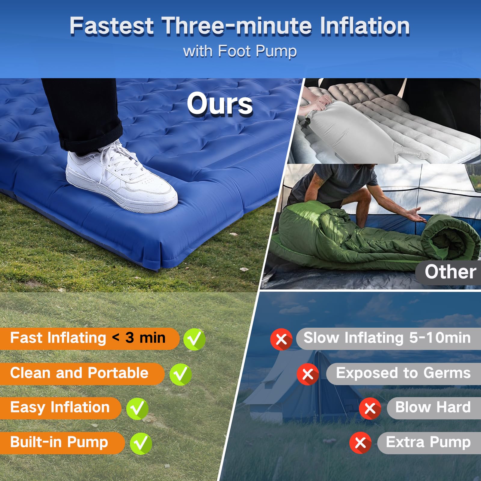 FNARMW self-inflating pad stands up to rough terrain with a moisture-resistant surface.