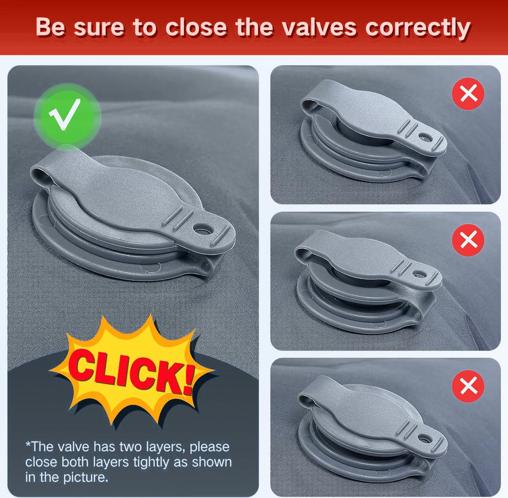 FNARMW sleeping pad air valves close-up highlights leak prevention