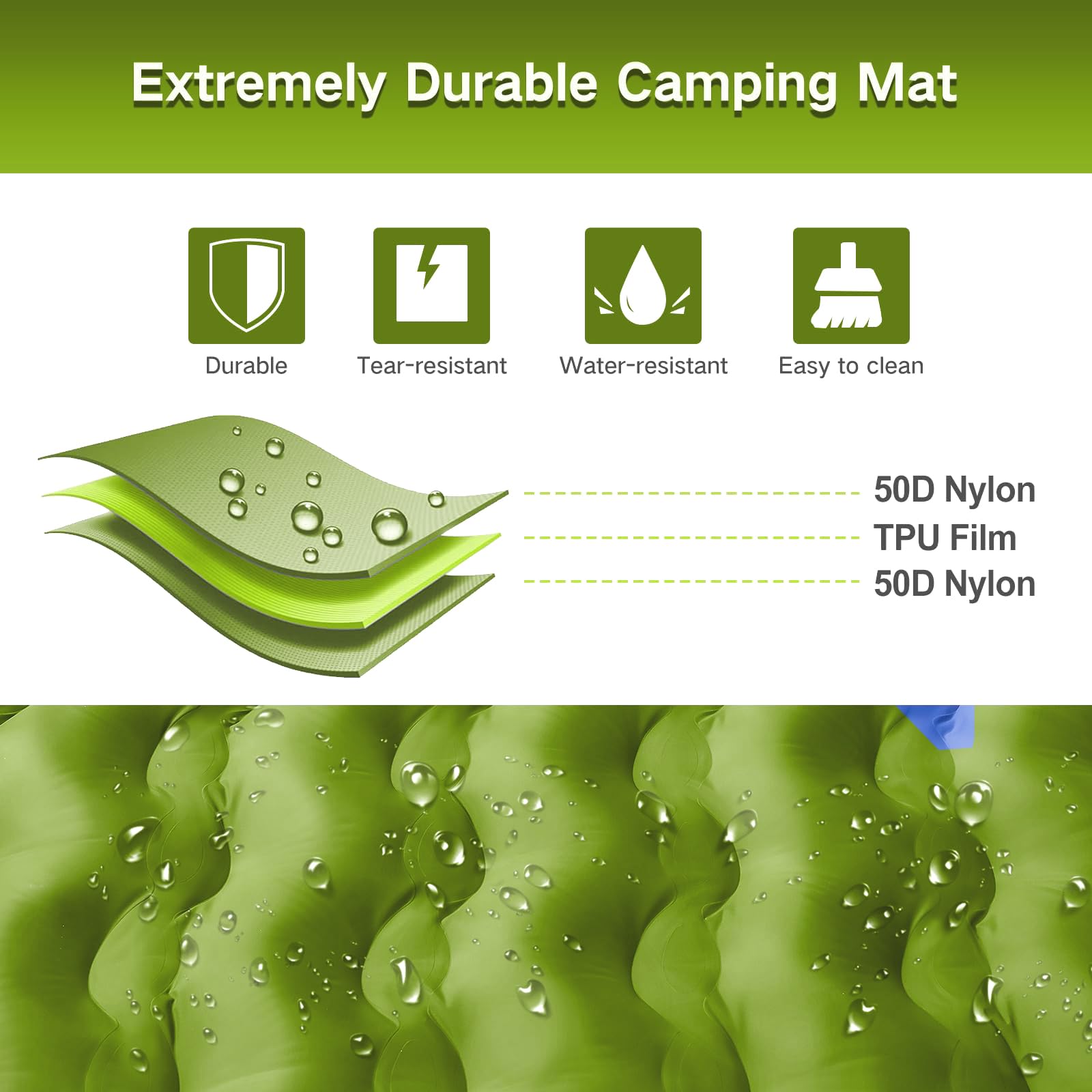 FNARMW two-person width sleeping pad demonstrates roomy space for two campers