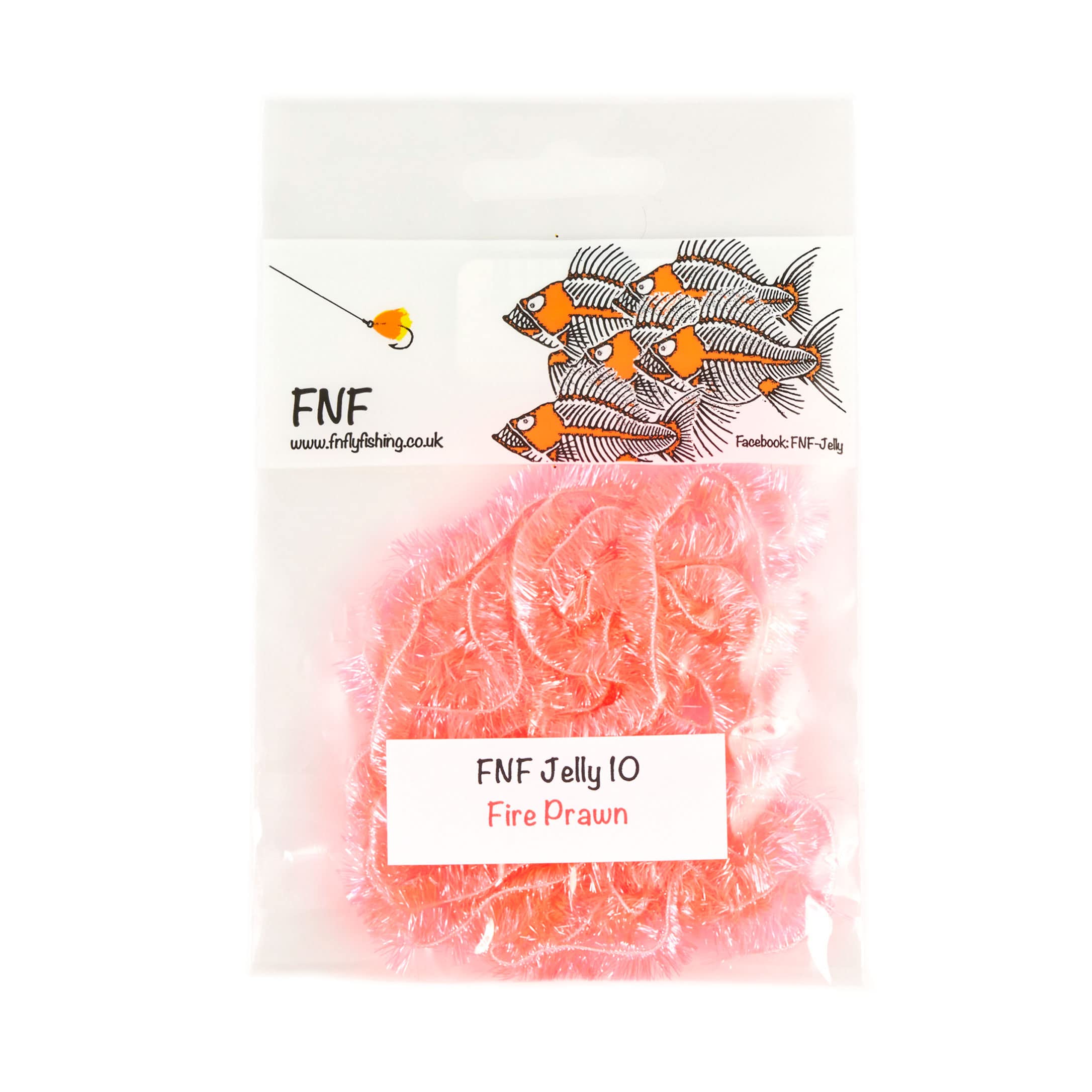 FNF Jelly 10mm Fire Prawn Hook close-up with bright colors for improved underwater visibility.