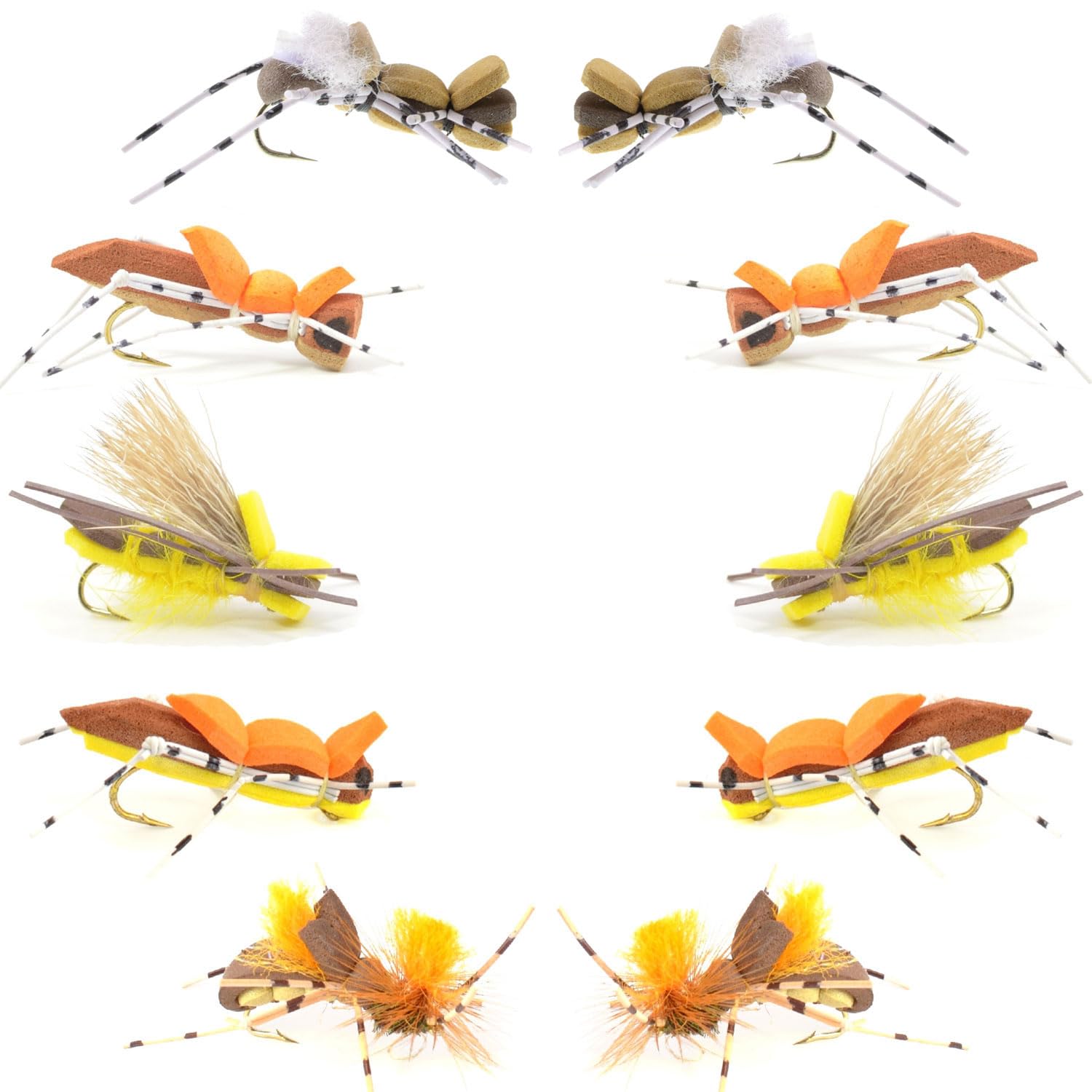 Foam hopper and grasshopper dry fly assortment - 2 each of four patterns