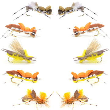Foam hopper and grasshopper dry fly assortment - 2 each of four patterns