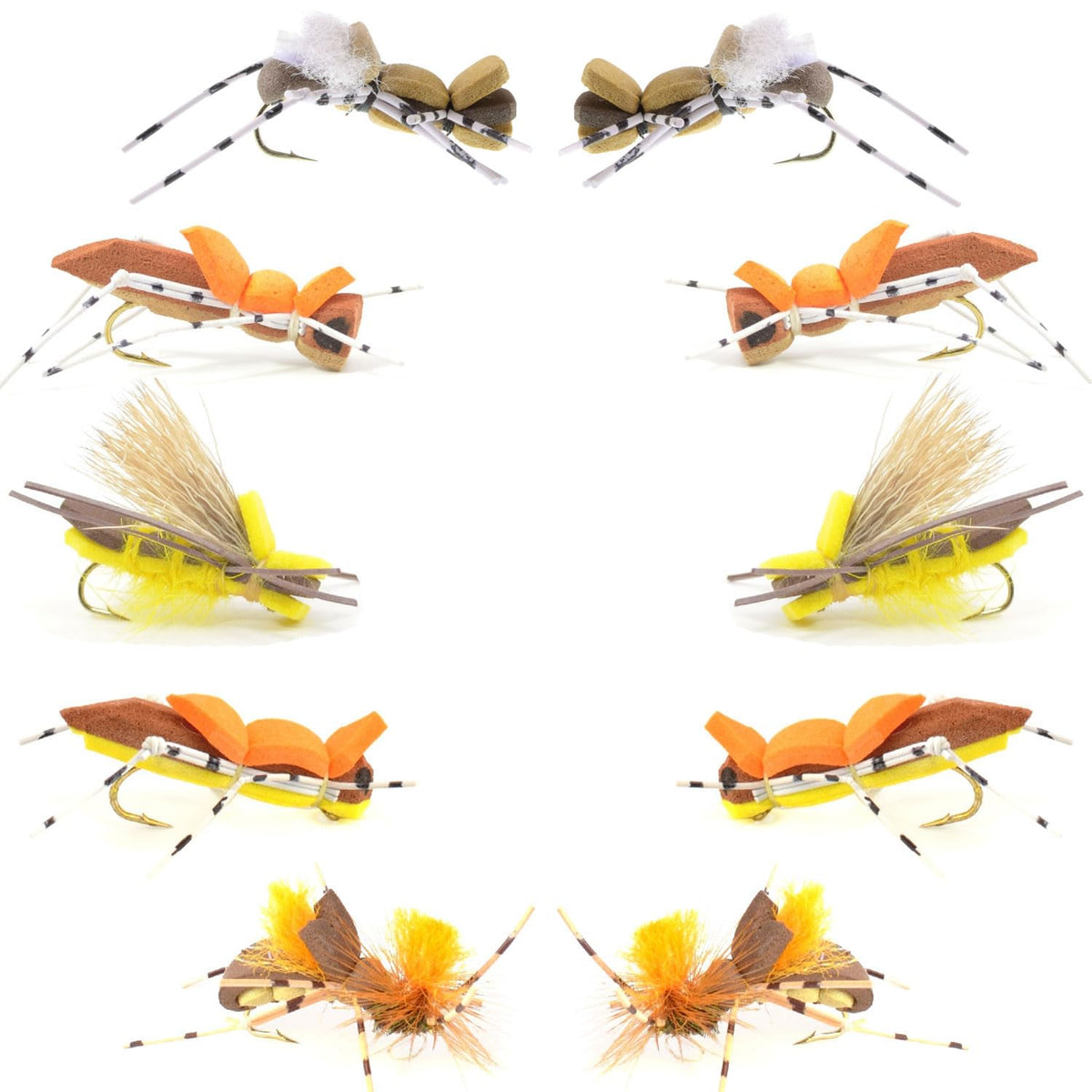 Foam hopper and grasshopper dry fly assortment - 2 each of four patterns