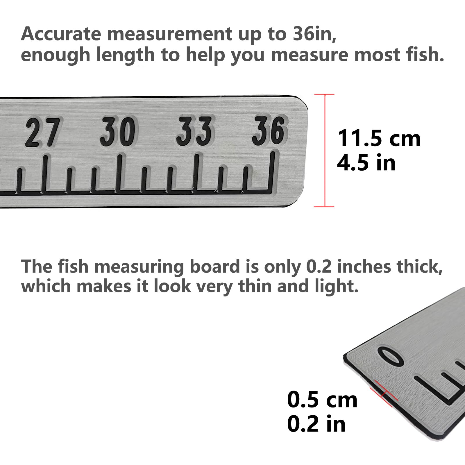 Foam fishing ruler showing 3M adhesive backing for mounting