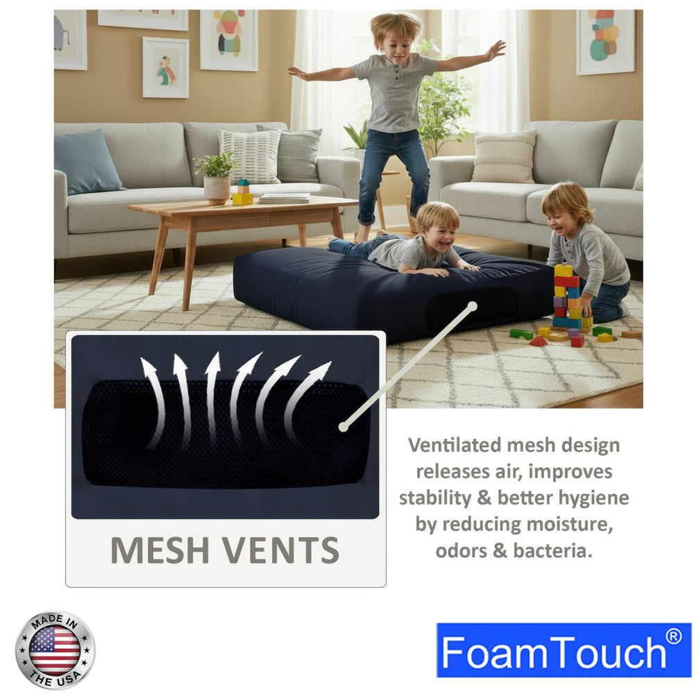 FoamTouch crash pad mesh vents for breathable impact.
