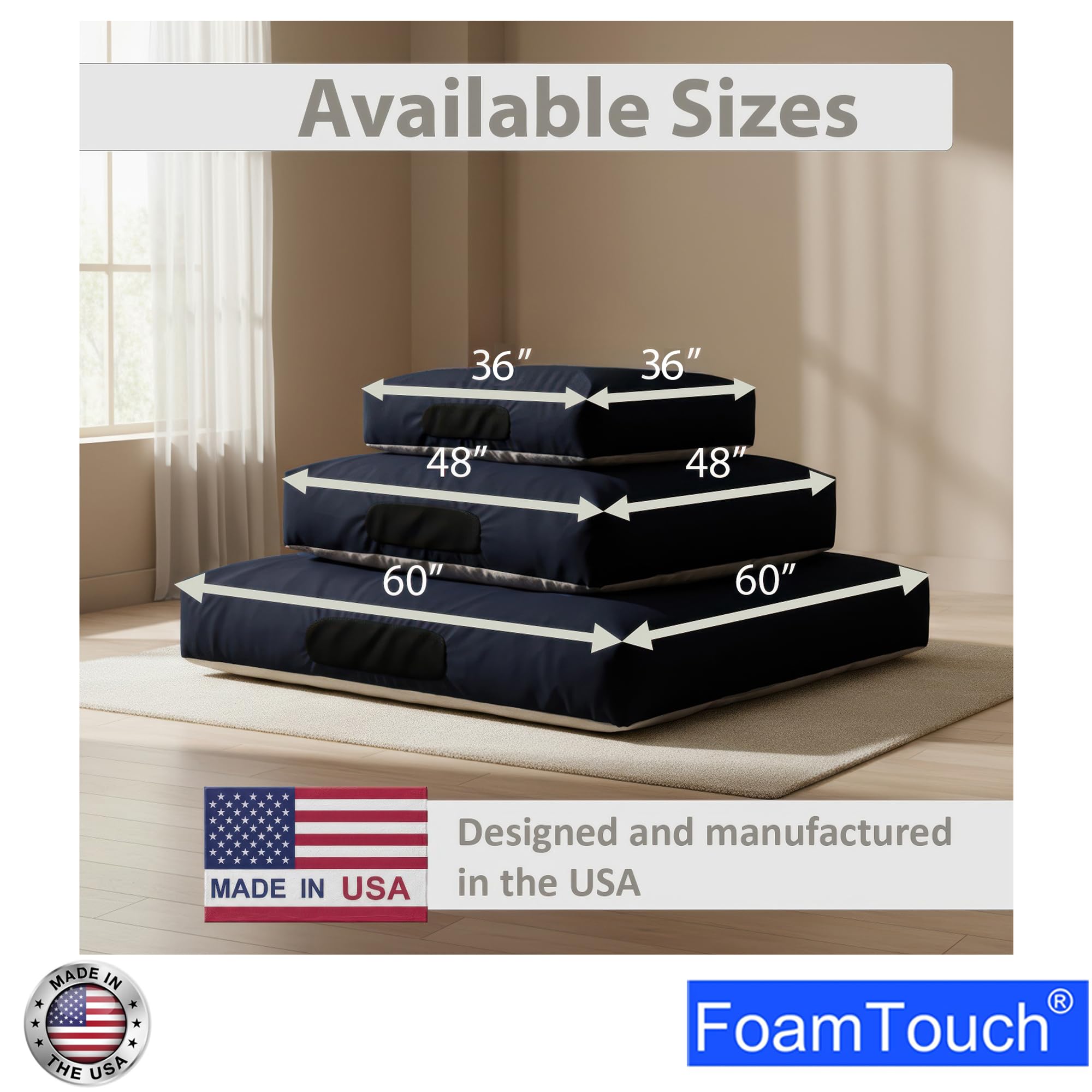 FoamTouch navy water-resistant cover protects the pad during daily use.