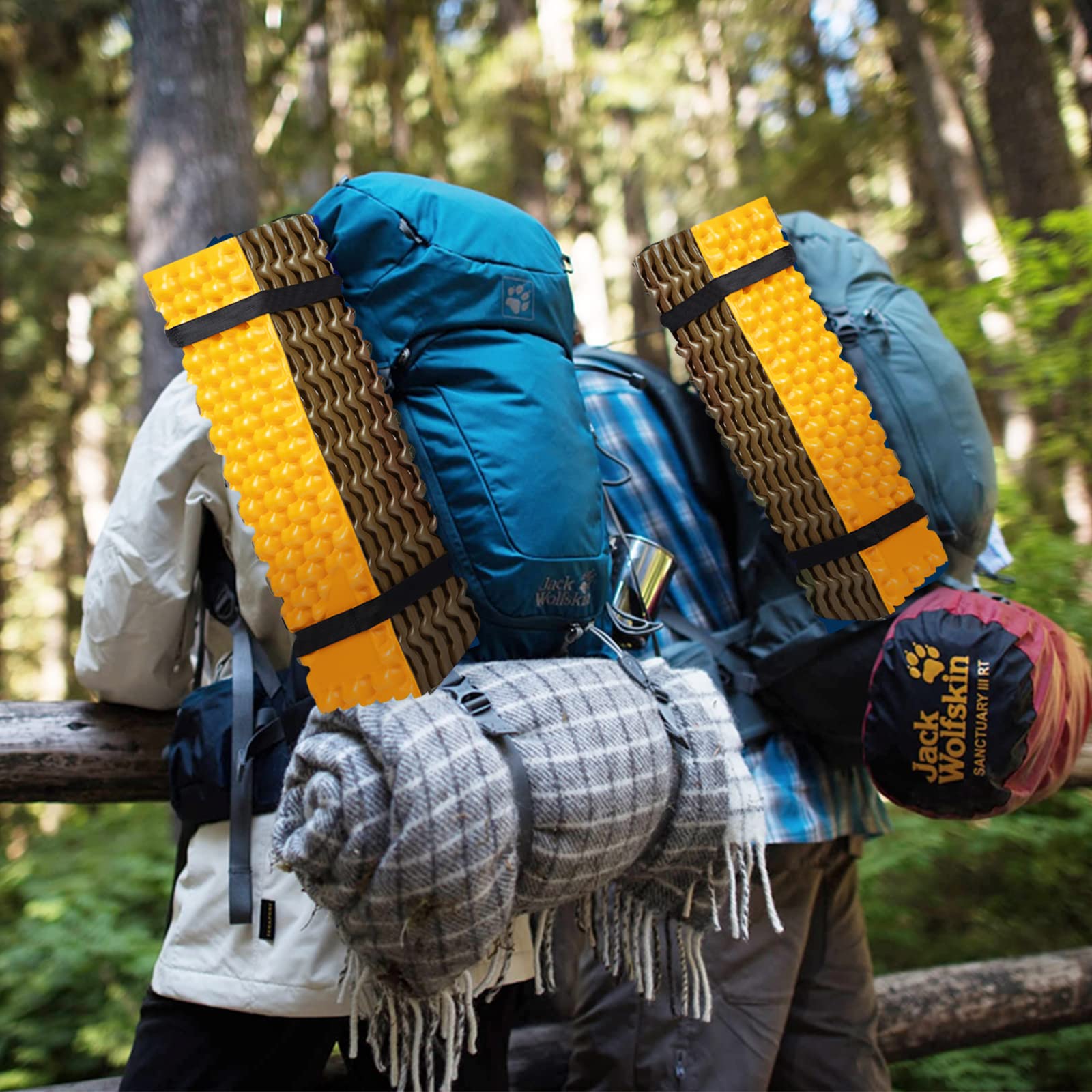 FOCHIER F pad in use during outdoor activities for camping or yoga on uneven ground.