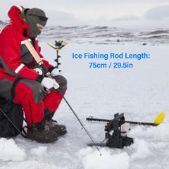 Fockety metal ice fishing reel showing rugged durability in cold conditions.