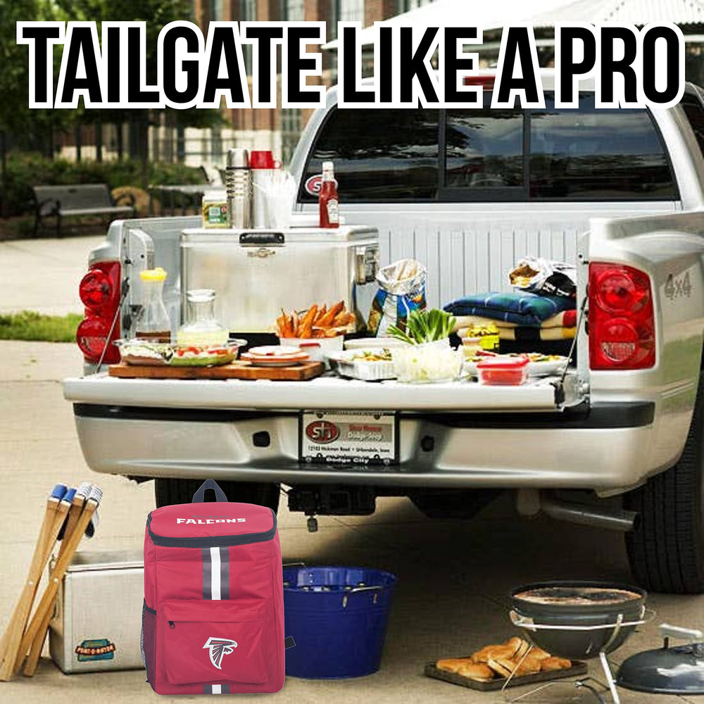 FOCO Atlanta Falcons cooler backpack top handle for versatile carrying.