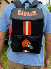 FOCO Cleveland Browns cooler backpack opened with spacious main compartment