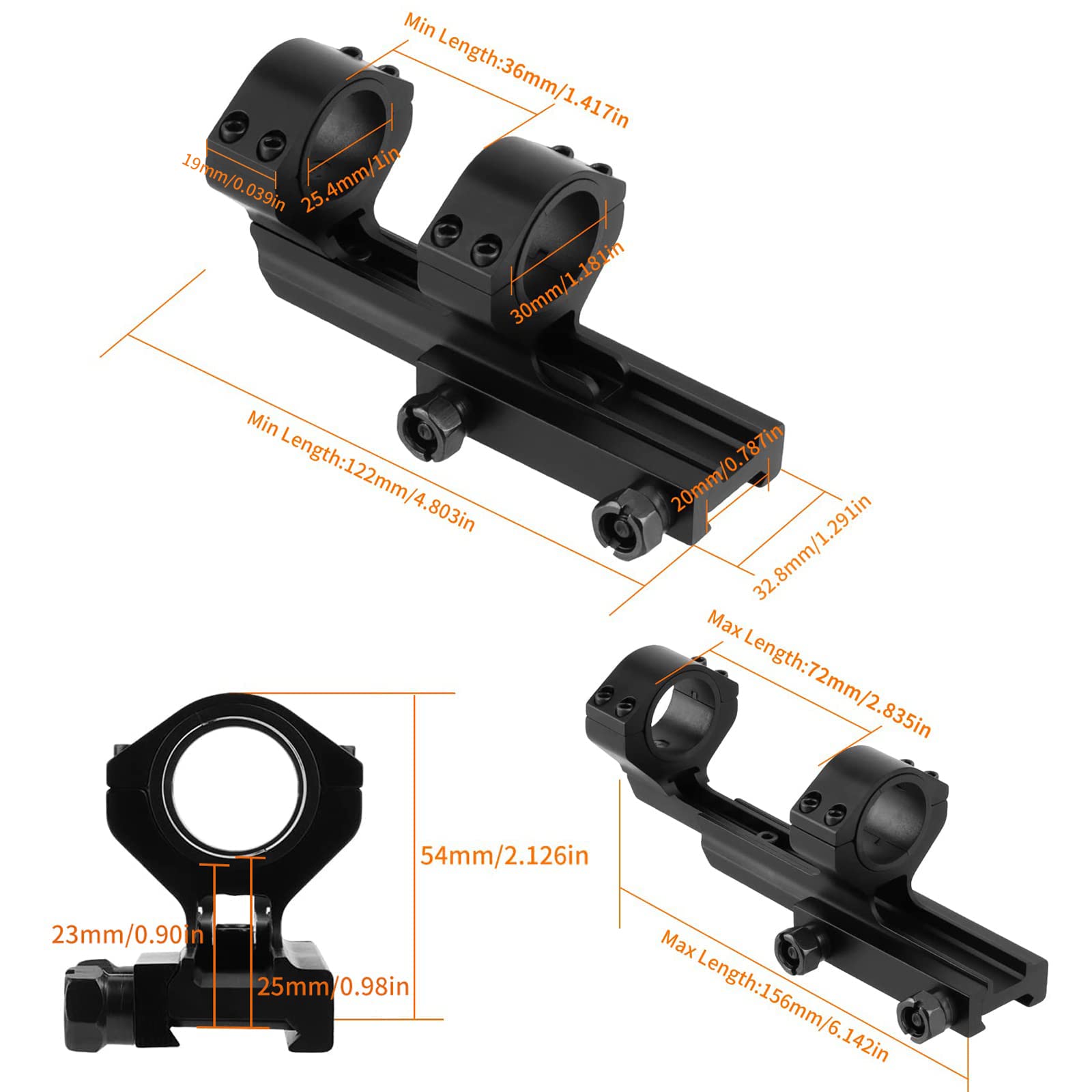 FOCUHUNTER scope rings support 1in and 30mm tubes for versatility.