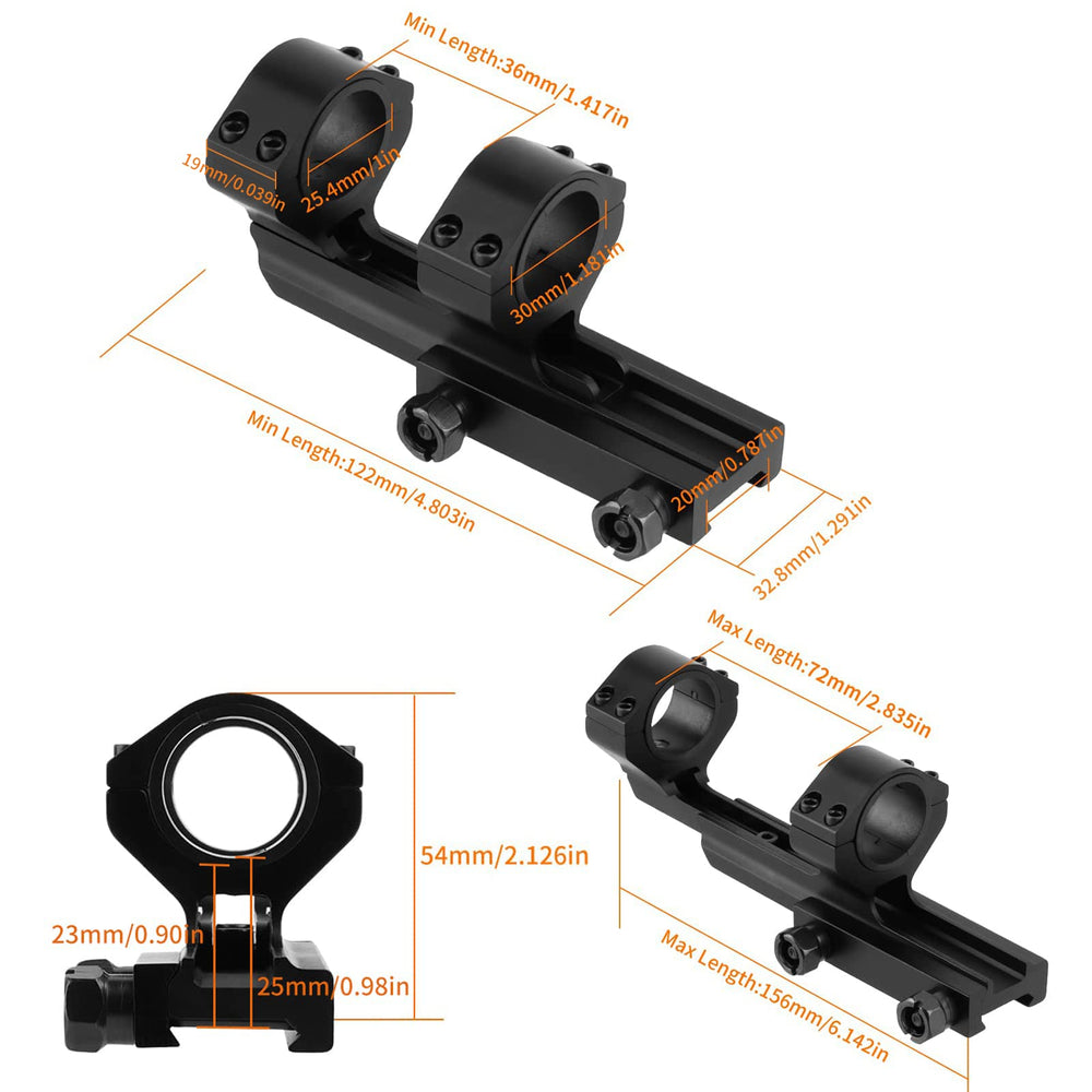 FOCUHUNTER scope rings support 1in and 30mm tubes for versatility.
