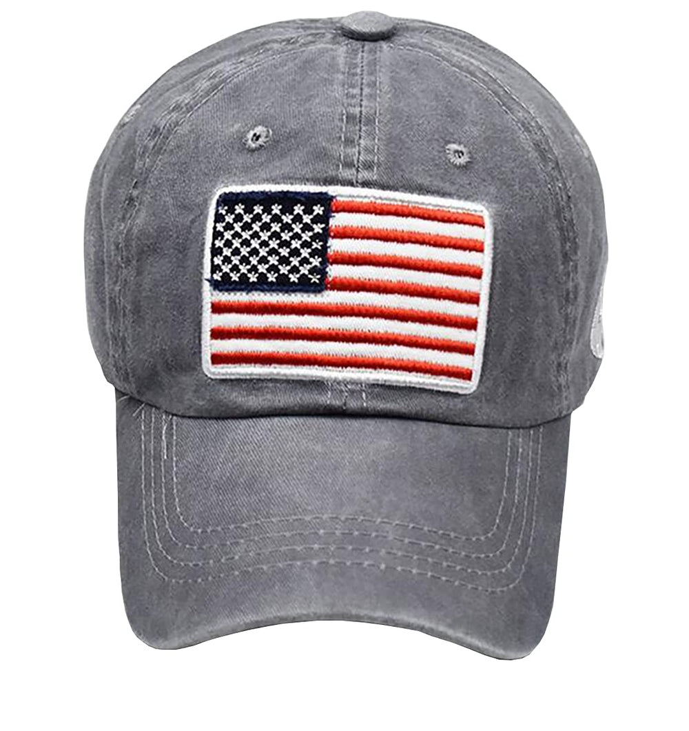Foetest American Flag cap side view showing adjustable strap for a secure fit