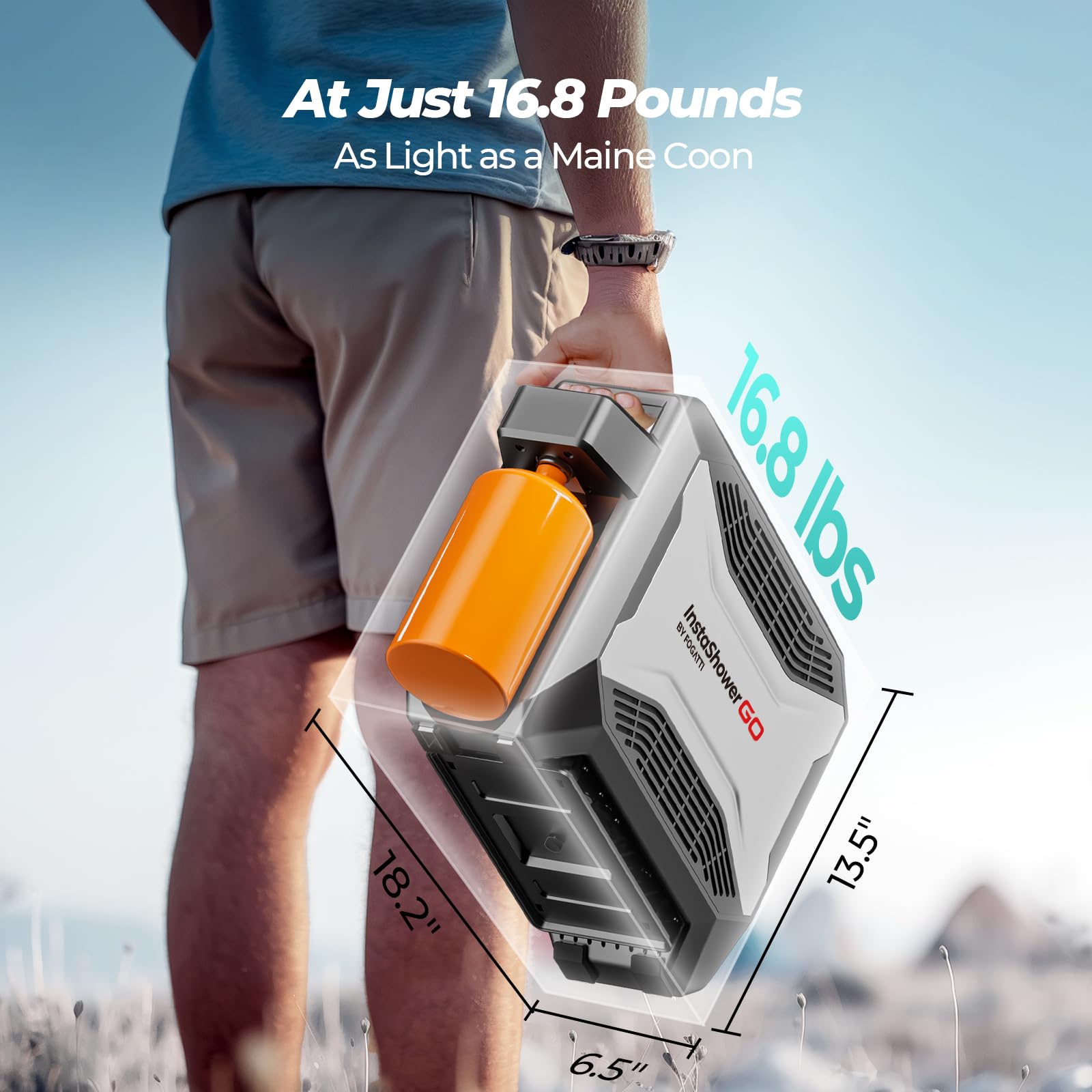 FOGATTI InstaShower GO delivers 3 liters per minute for efficient campsite rinses.