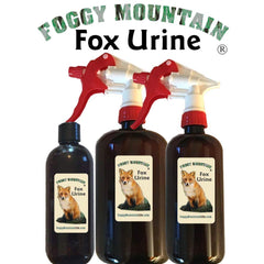 Foggy Mountain Fox Urine bottle in use to deter foxes and pests.