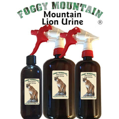 Foggy Mountain Mt. Lion Urine squeeze bottle for real-world predator scent cues in field.