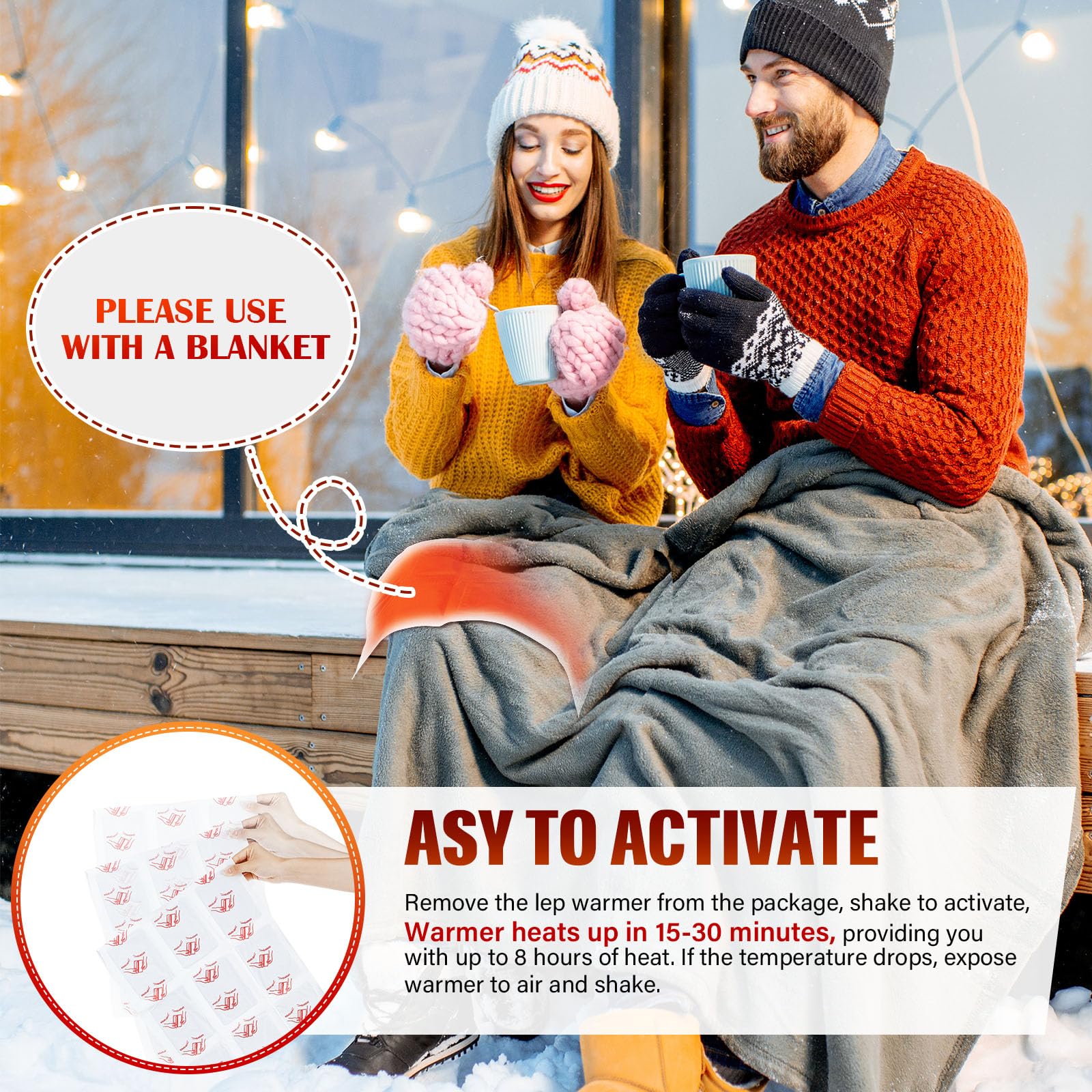 Foilswirl air-activated heat packs in use delivering warmth quickly