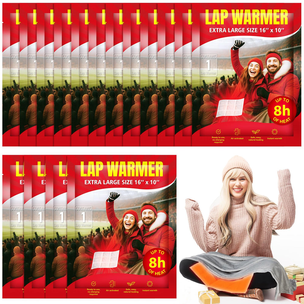 Foilswirl lap warmers in giant 16x10 inch size deliver long-lasting outdoor warmth.