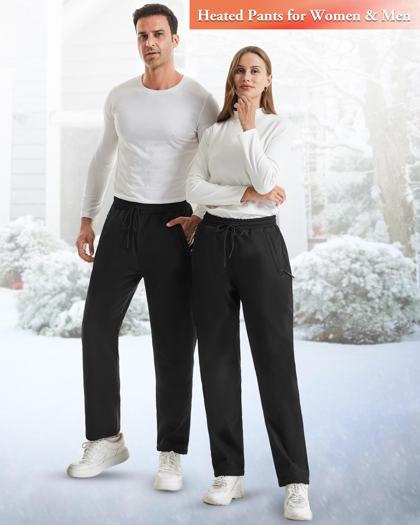 Foiueyga heated pants showing 8 heating zones for targeted core warmth.