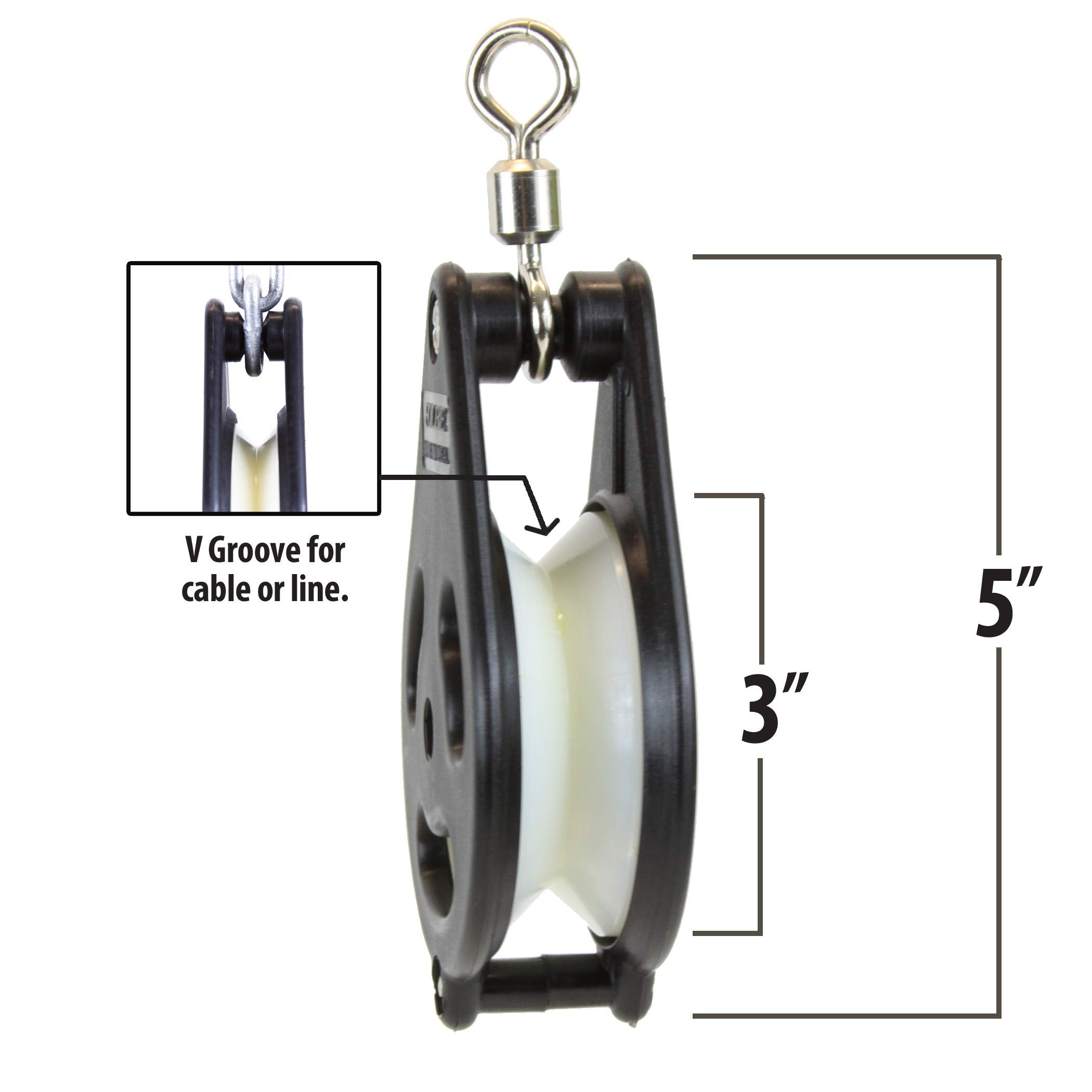 Folbe V-Groove design centers line for efficient handling.