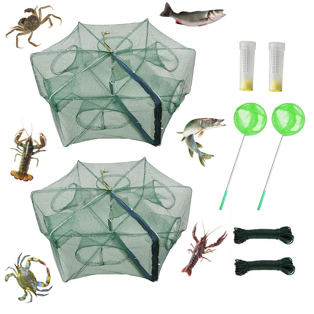 Foldable crab trap opened for compact storage showcasing 360° design