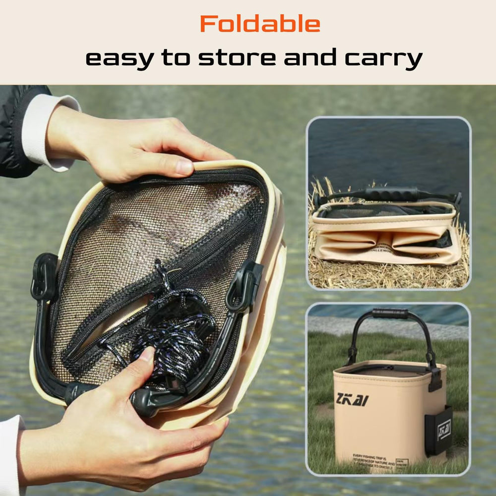 Collapsible water bucket with net cover for bait