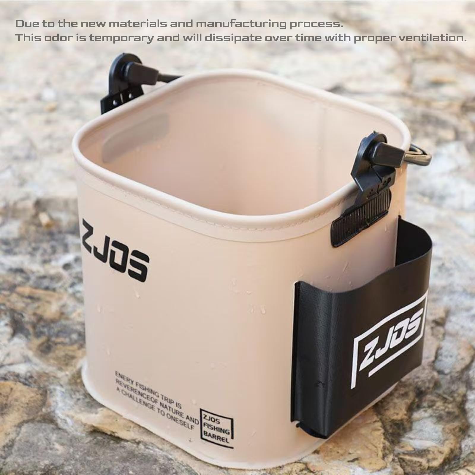 Foldable fishing bucket with rope for secure transport