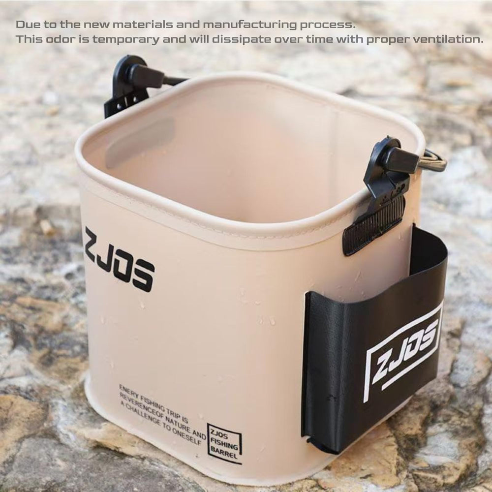 Foldable fishing bucket with rope for secure transport