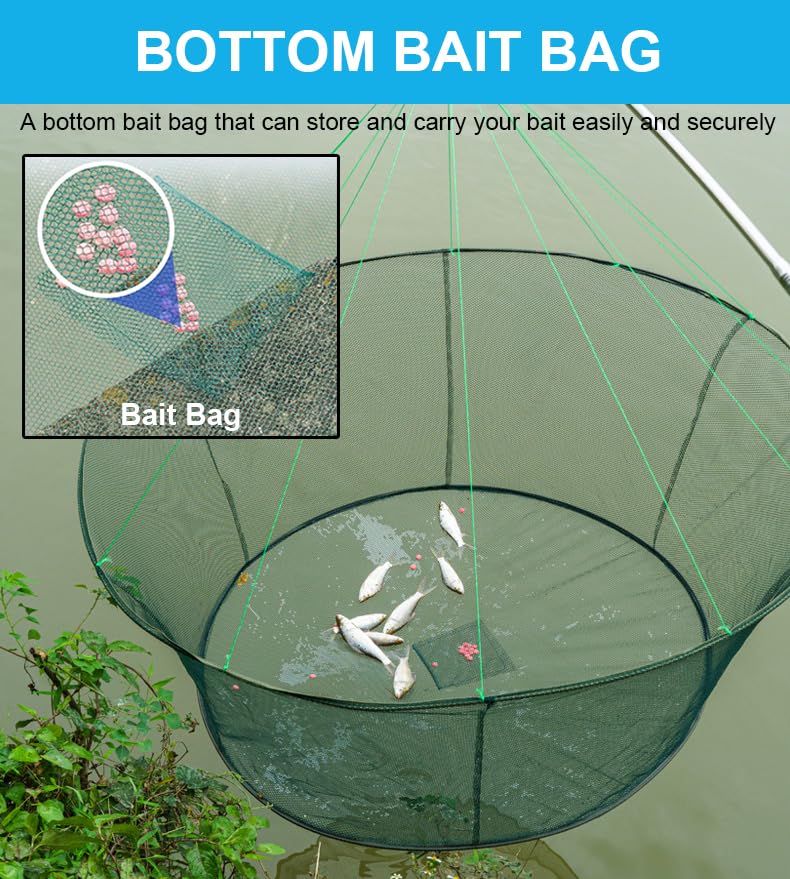 Crab trap with bottom bait bag and centered bait placement.