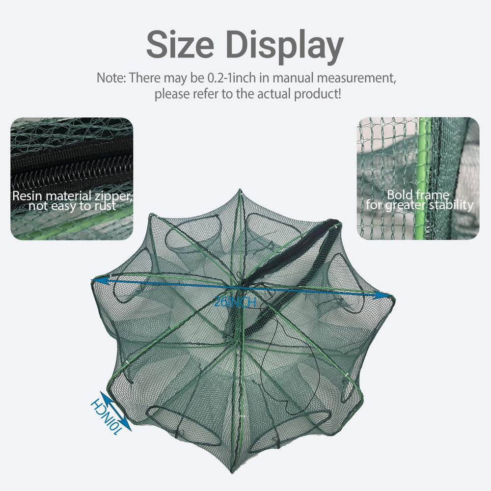 Contents include 2 trap nets, storage bag, 4 bait cages, 2 hand ropes