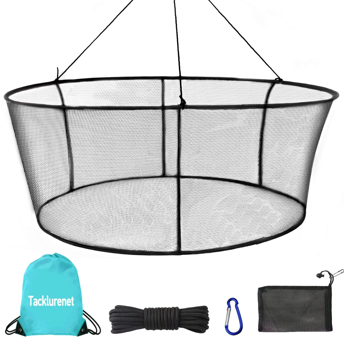 Foldable pier fishing net with sturdy frame and net